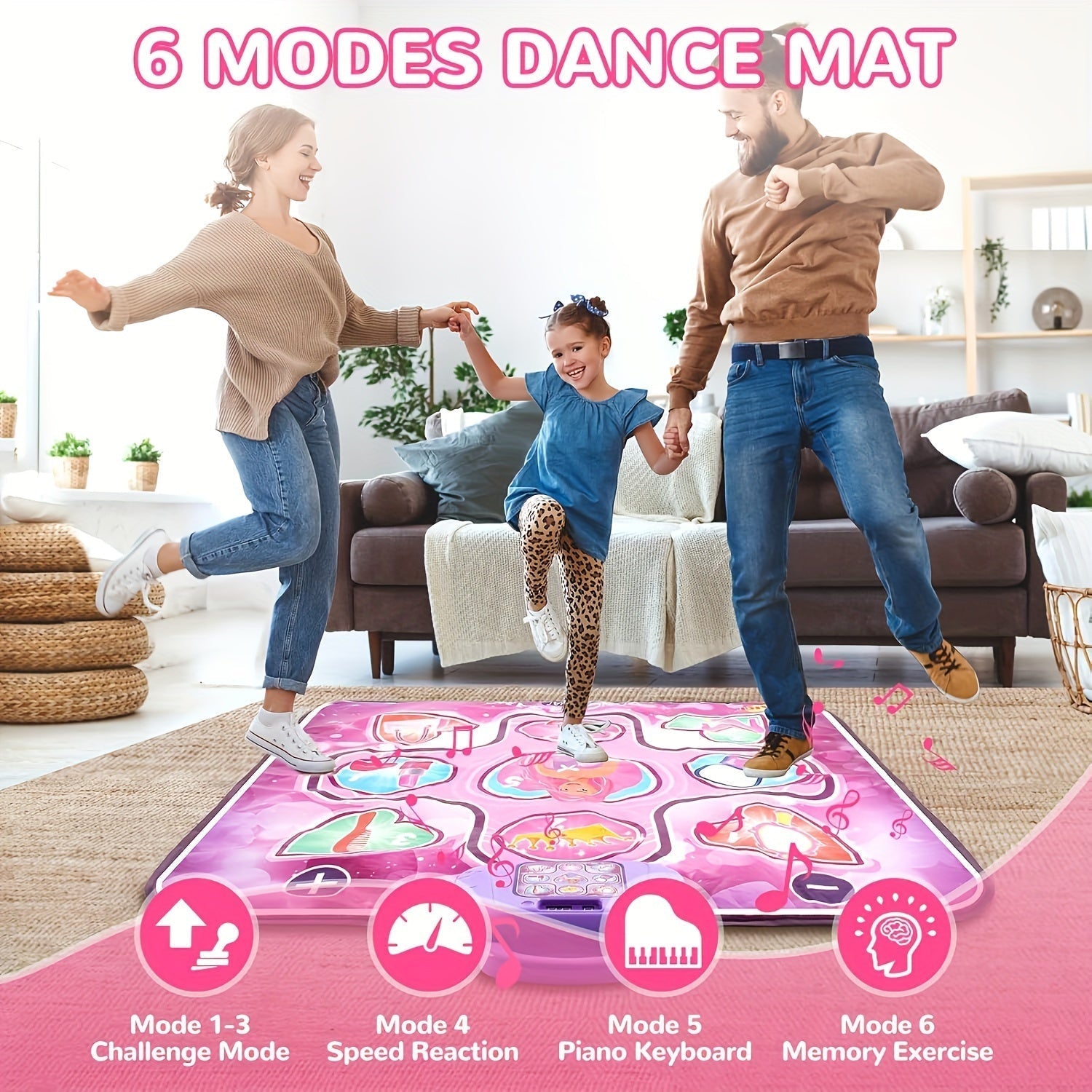 Pink Dance Mat for Kids with Point System and Rhythmic Game – No TV