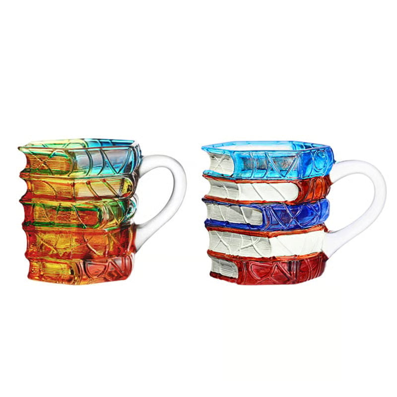 Handmade drinking glass with stacked book design
