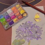 Mother-of-pearl paint set with 10 colours and mixing palette