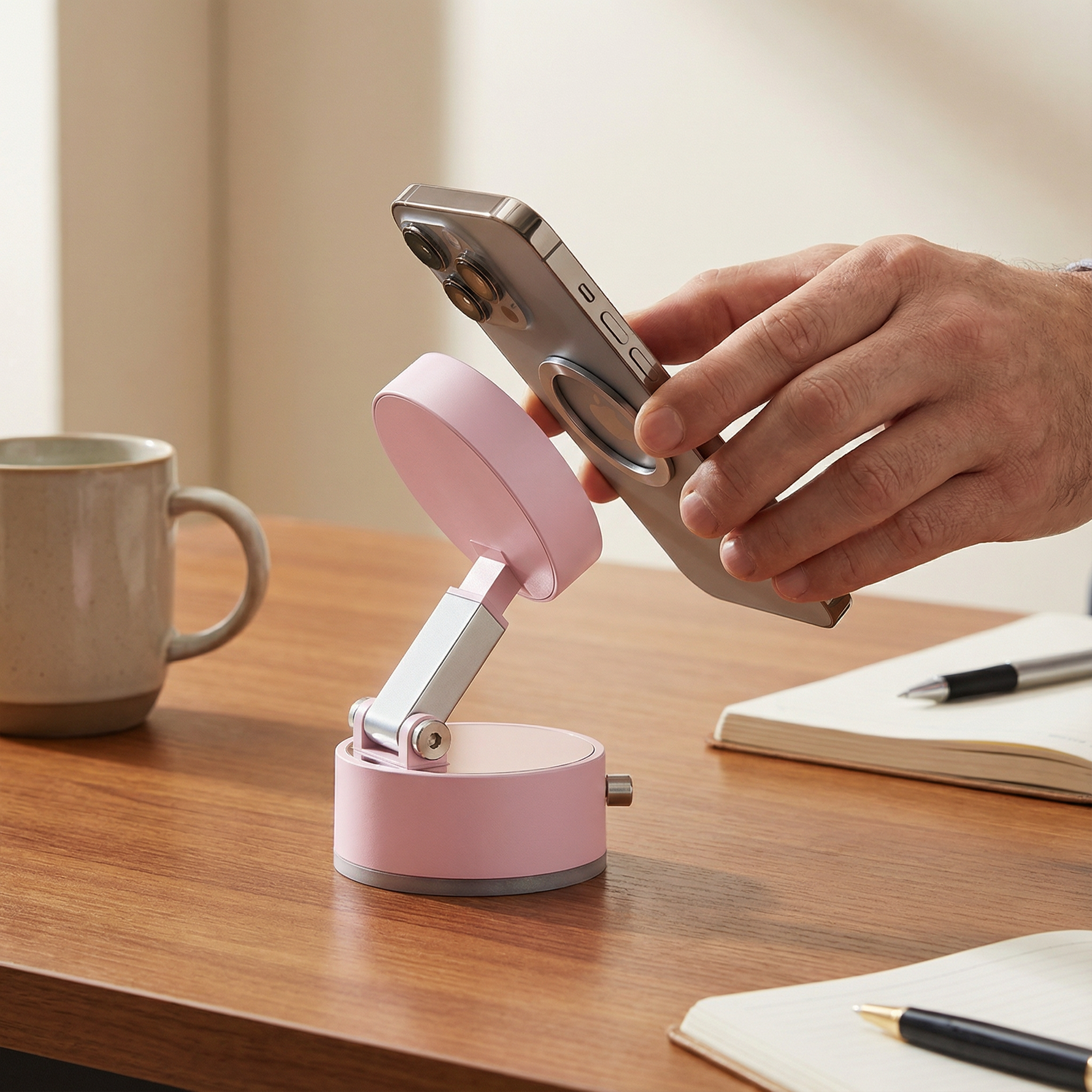 Kompakter, doppelseitiger Smartphone-Halter mit Vakuum-Magnet