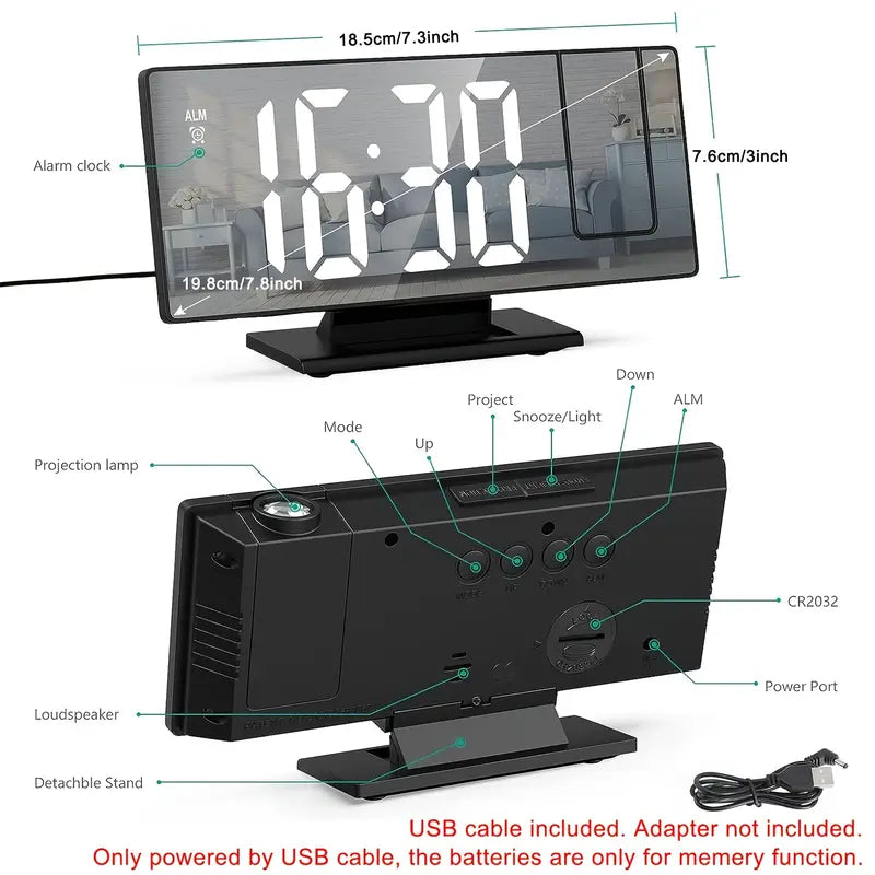 Projektionswecker mit flexibler 180° Anzeige – Schlummerfunktion und Temperaturdisplay