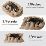 Versatile 3-in-1 Pet Bed – Sofa, Mat, or Snuggle Cave