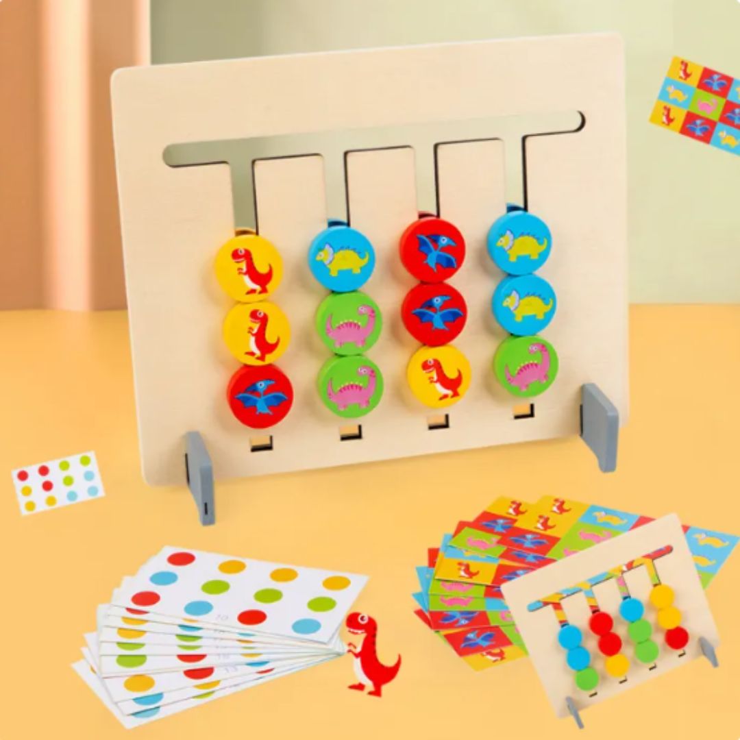 Montessori-style wooden toy for assigning colour patterns
