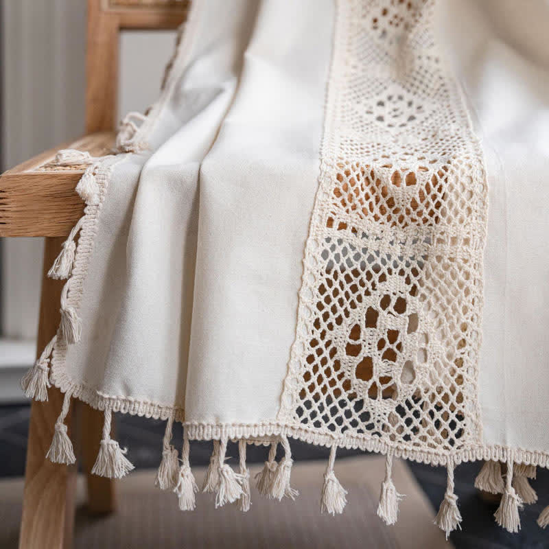 Beige Lichtfilter Gardinen-Set mit Ausschnitten und Splicing