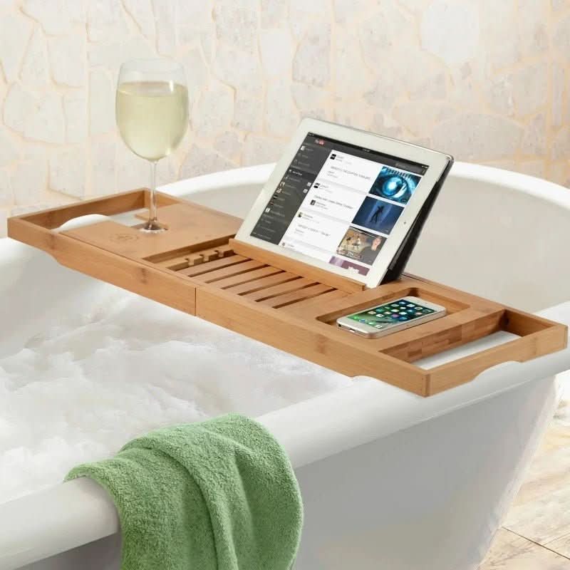 Bamboo Bathtub Tray with Adjustable Design for Spa Enjoyment