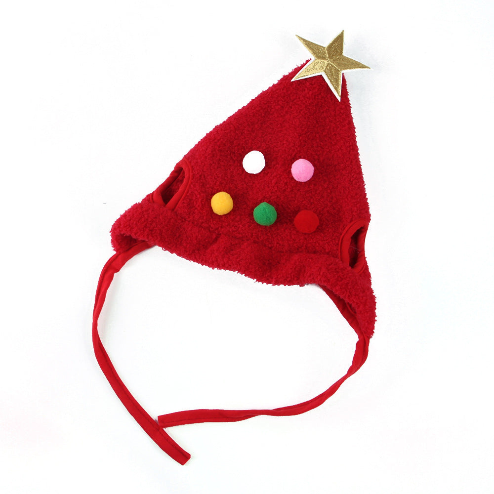 Pet Christmas hat with fluff and gold trim