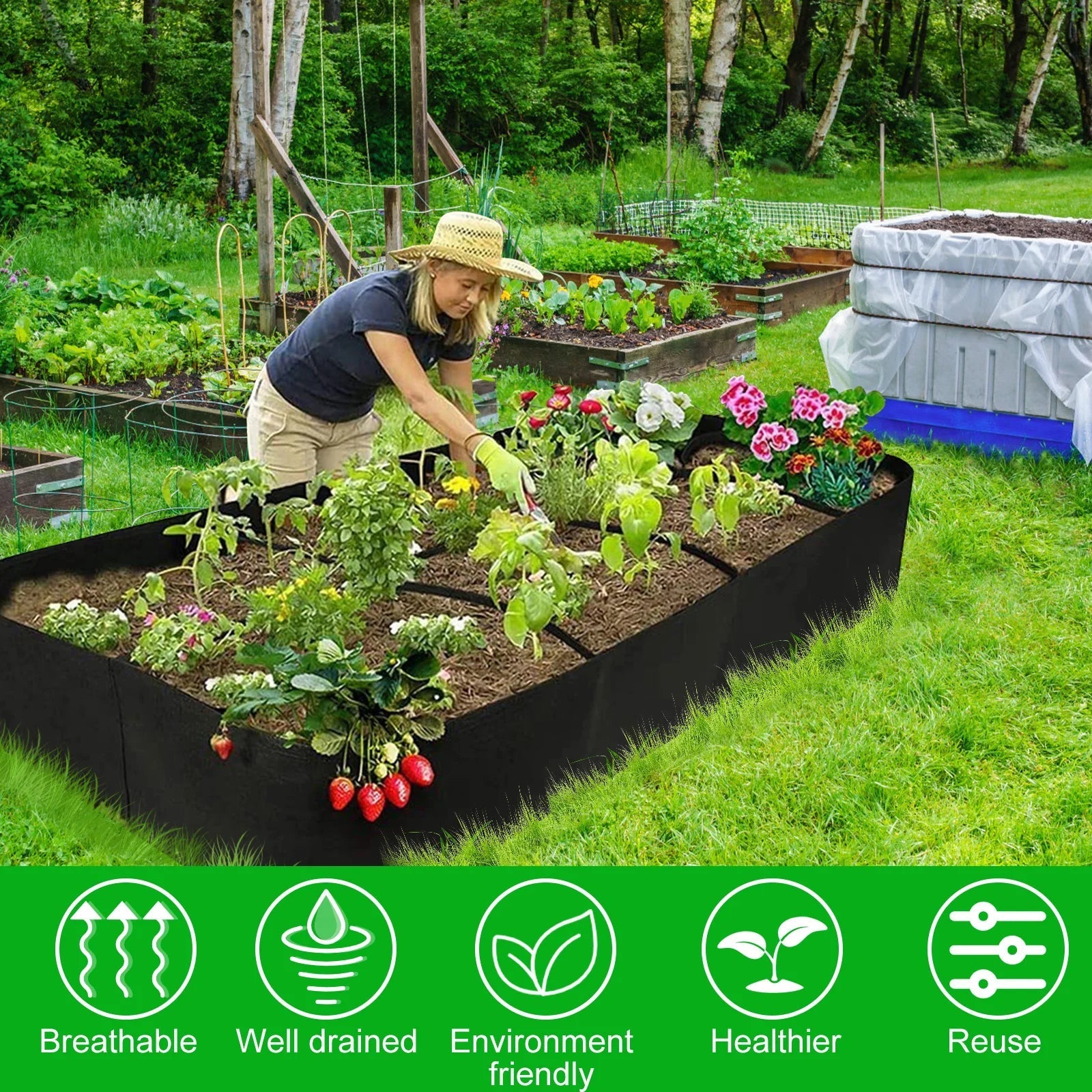 UrbanGarden Pflanzsack | 8 Fächer | Robuster Filz | 180x90x30 cm