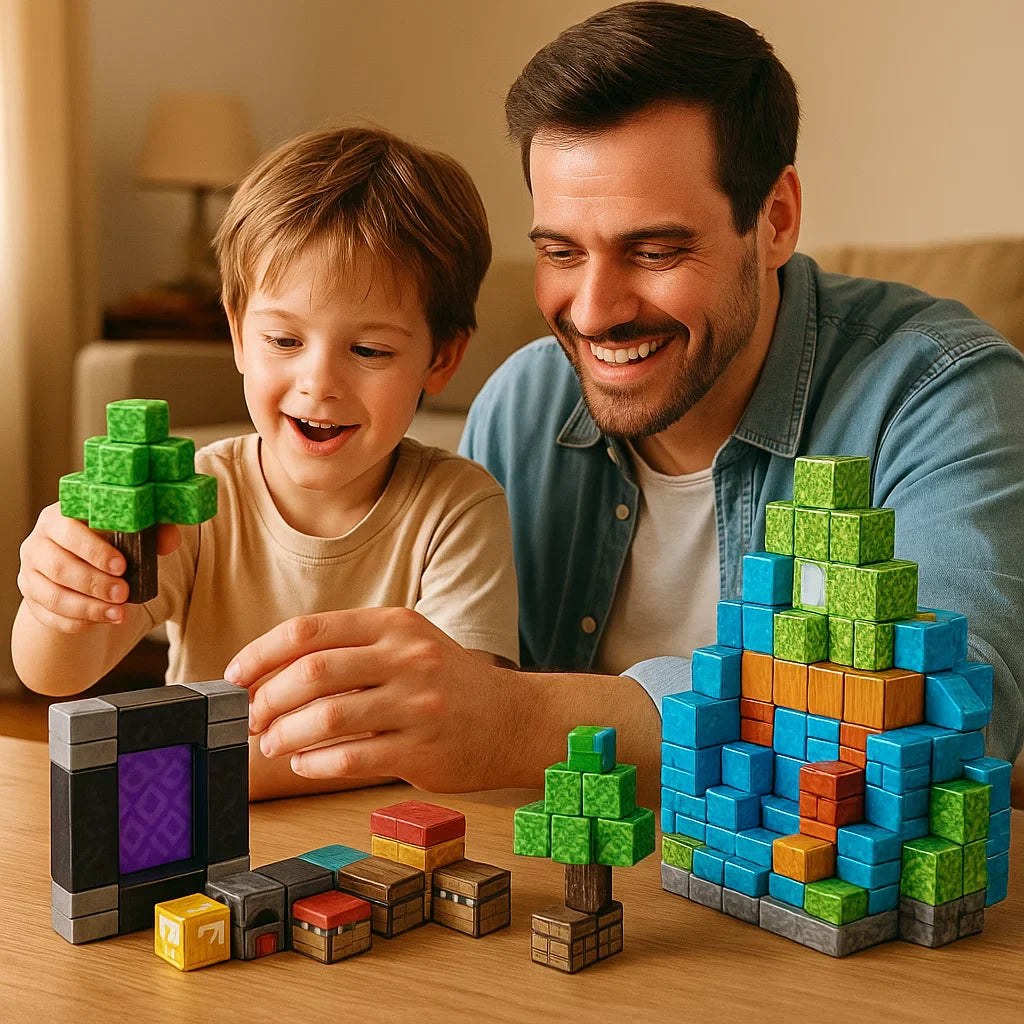 Magnetic building blocks for creative play worlds