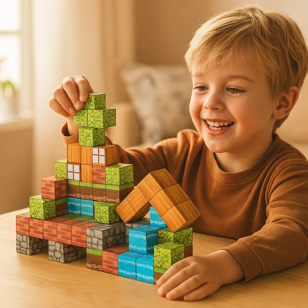 Magnetic building blocks for creative play worlds