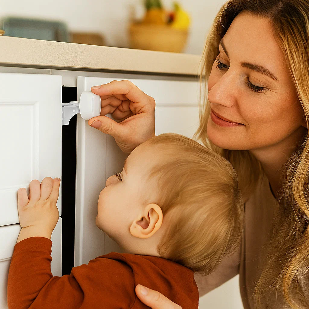 Set for magnetic securing of cabinets and doors for children