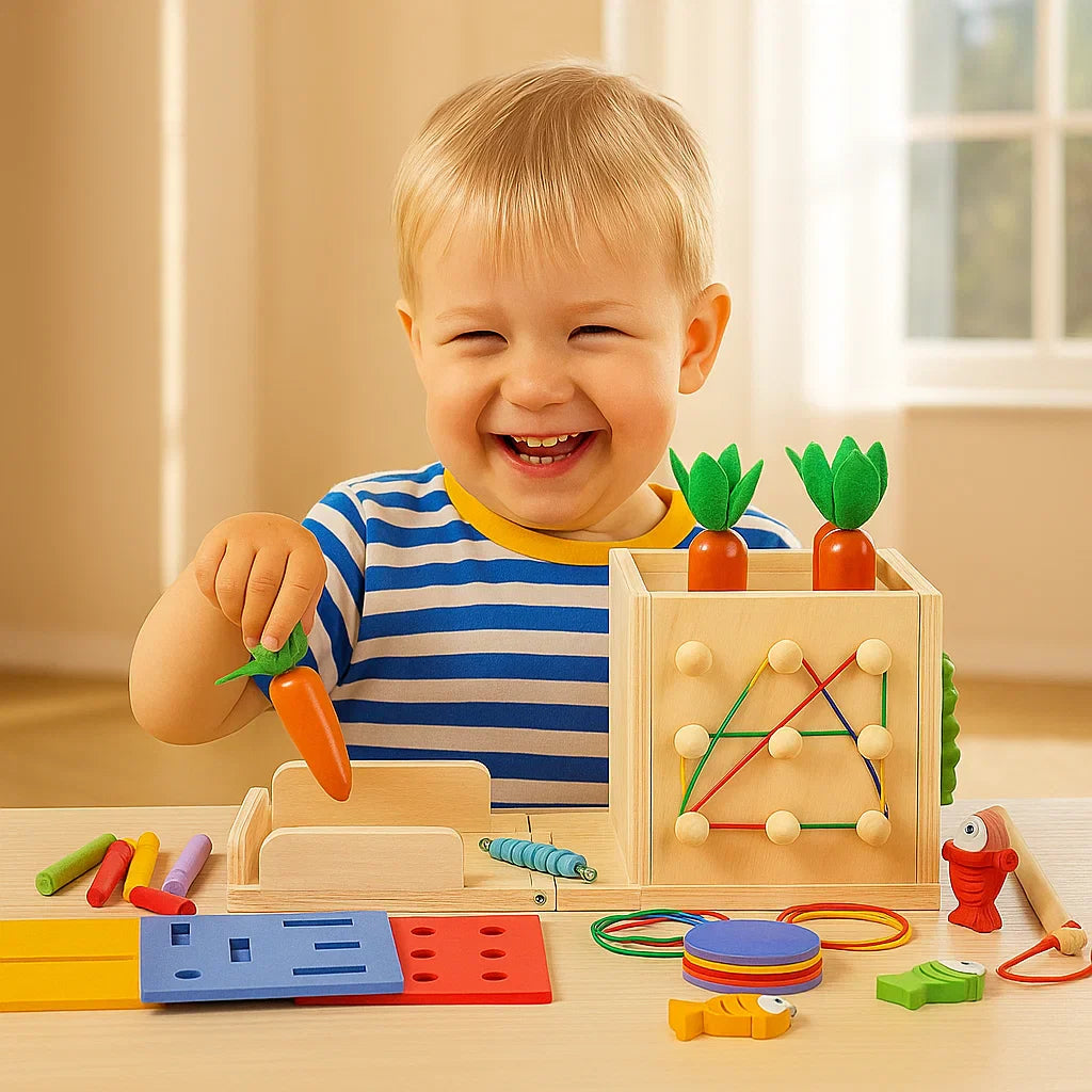 Montessori Learning Toy Wooden Cube with 6-in-1 Shapes and Figures