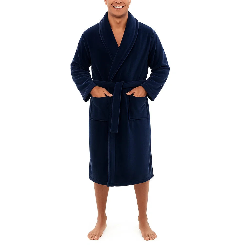 Wärmender Fleece-Bademantel mit schickem Kragen und Taschen