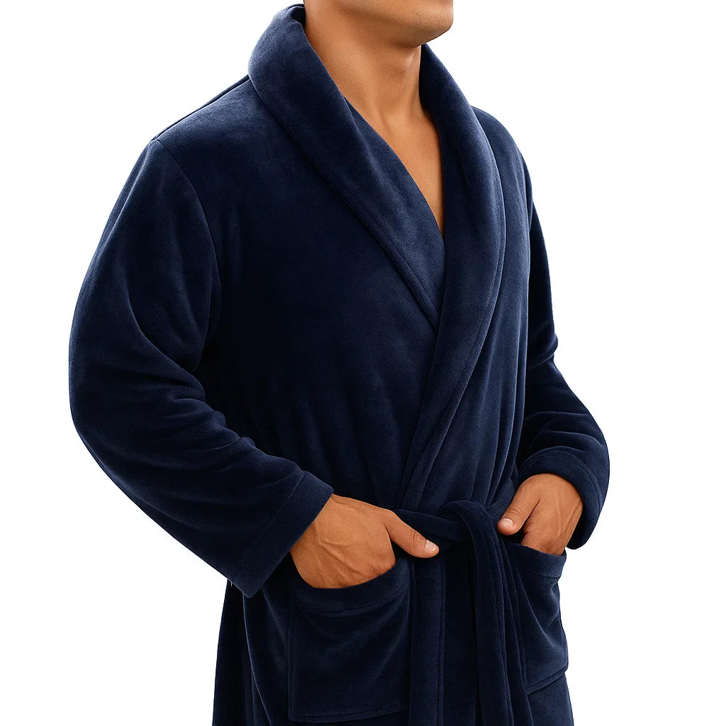 Wärmender Fleece-Bademantel mit schickem Kragen und Taschen