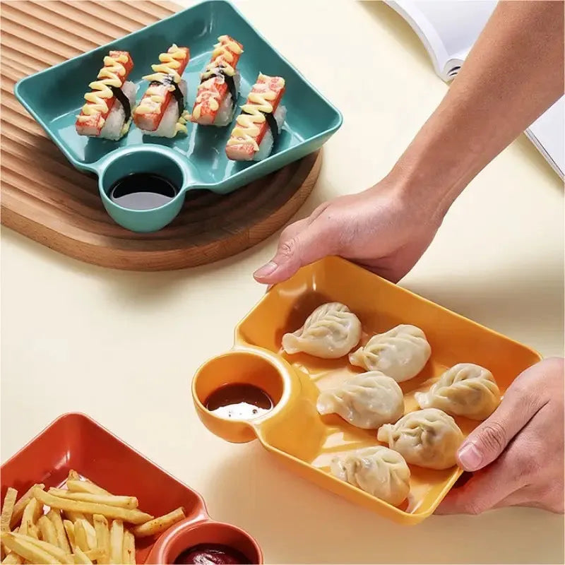 Practical serving platter with integrated dip section