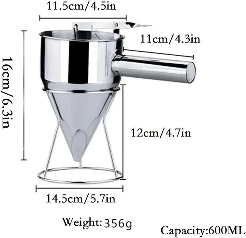 Präziser Edelstahl-Teigspender mit Halterung für perfekte Portionen | 600 ml oder 1200 ml