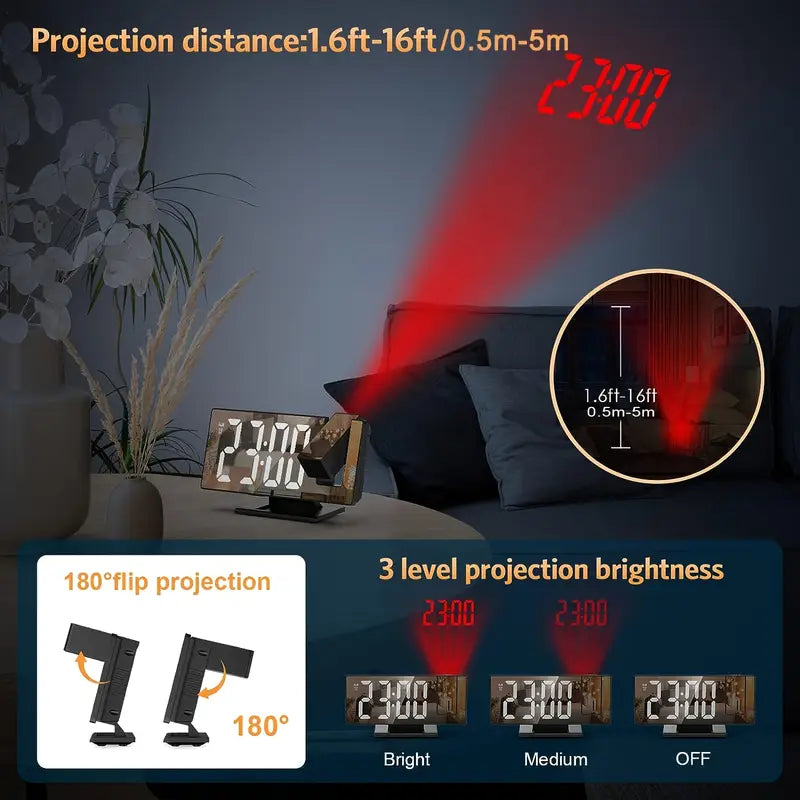 Projektionswecker mit flexibler 180° Anzeige – Schlummerfunktion und Temperaturdisplay