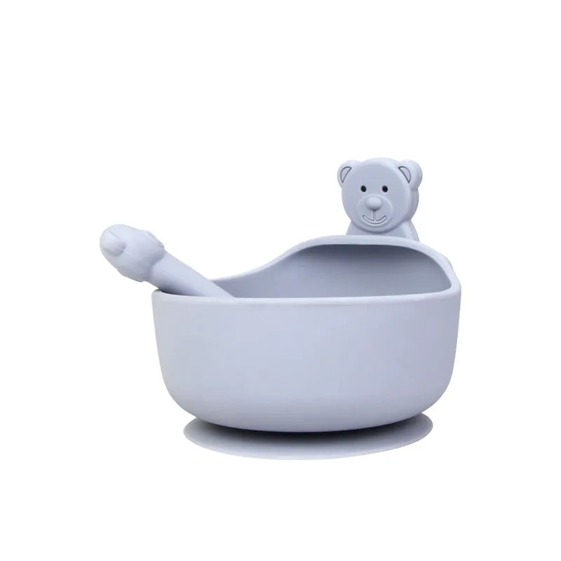 Non-slip Silicone Bowl for Babies with Spoon – Animal Design Feeding Set