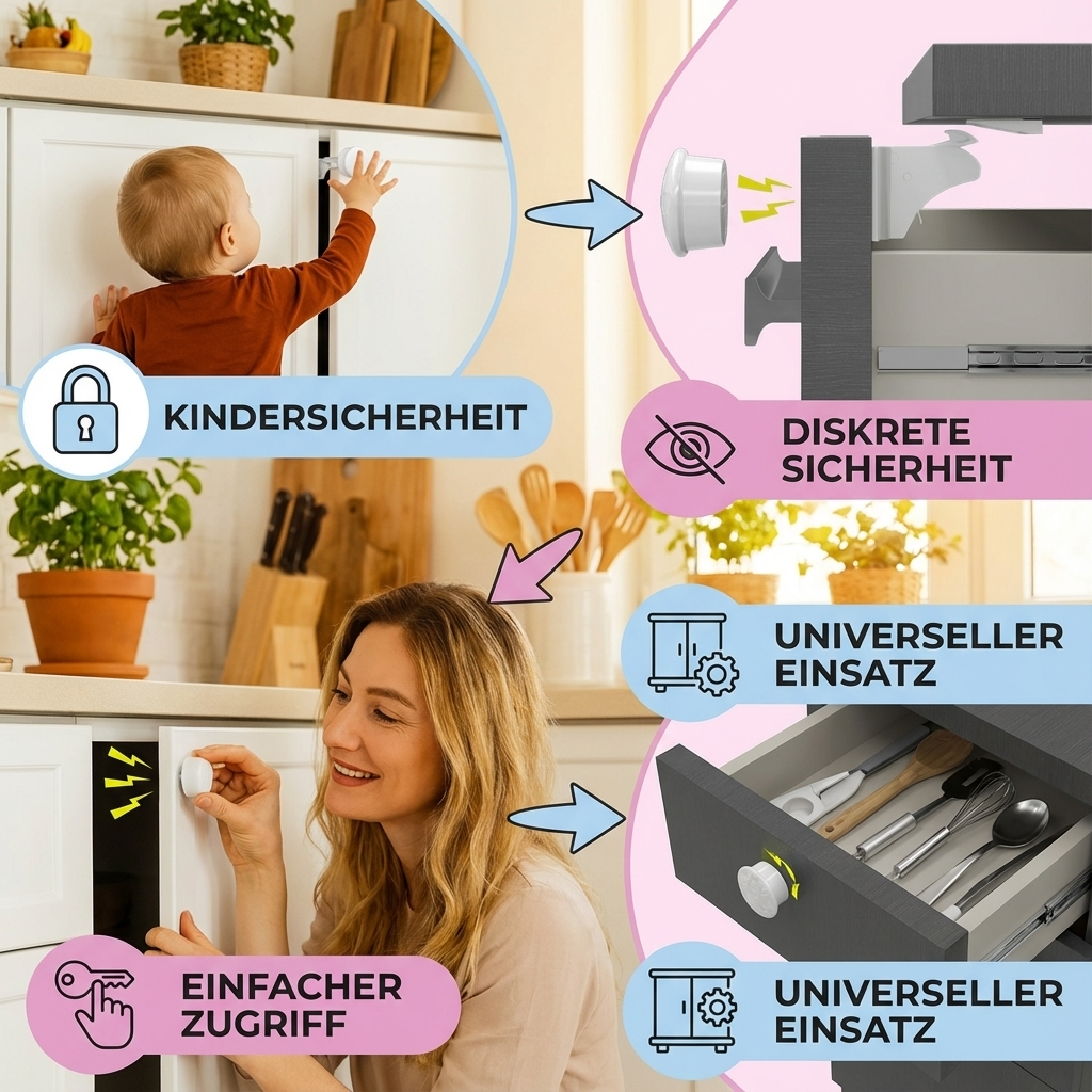 Set for magnetic securing of cabinets and doors for children