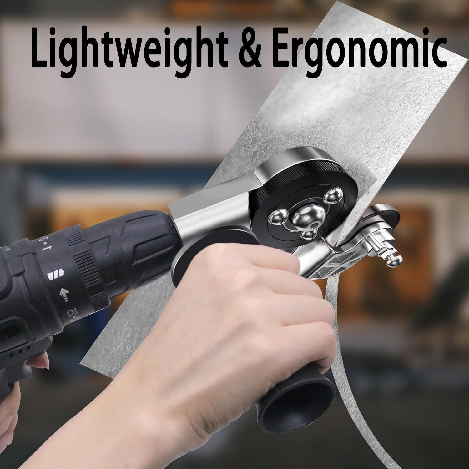 Metal cutting attachment for drills with protective cover and cutting disc