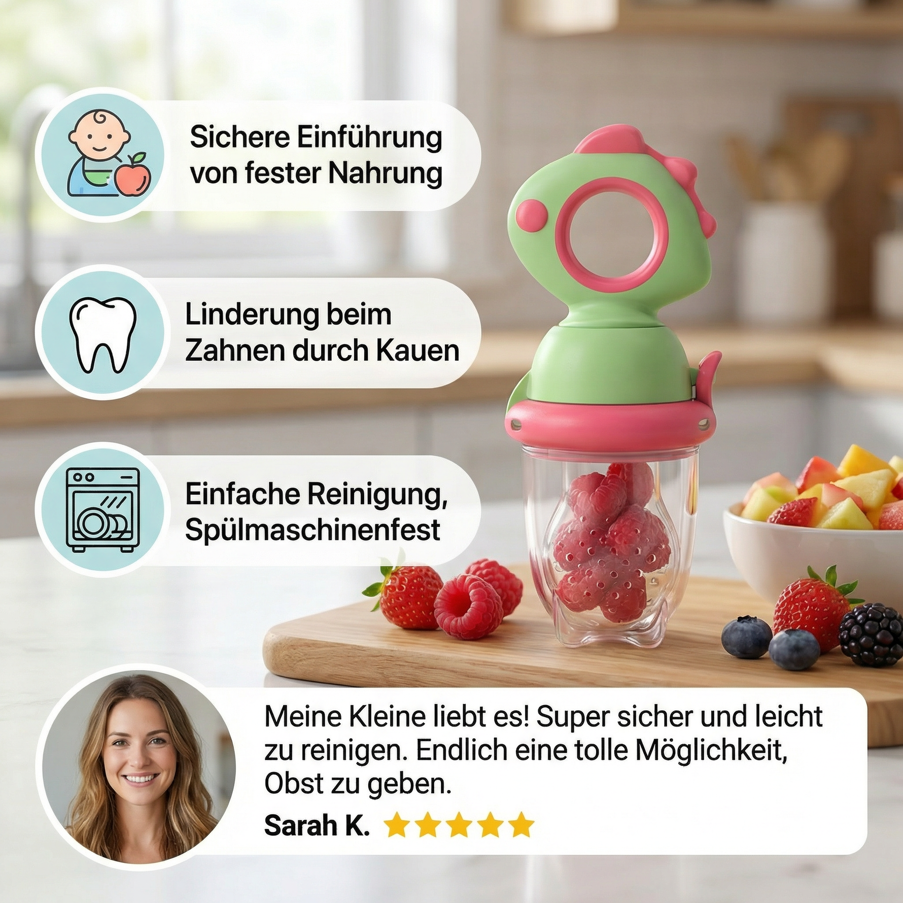 Fruit Nibbler for Babies – Silicone Teether with Squeeze Function