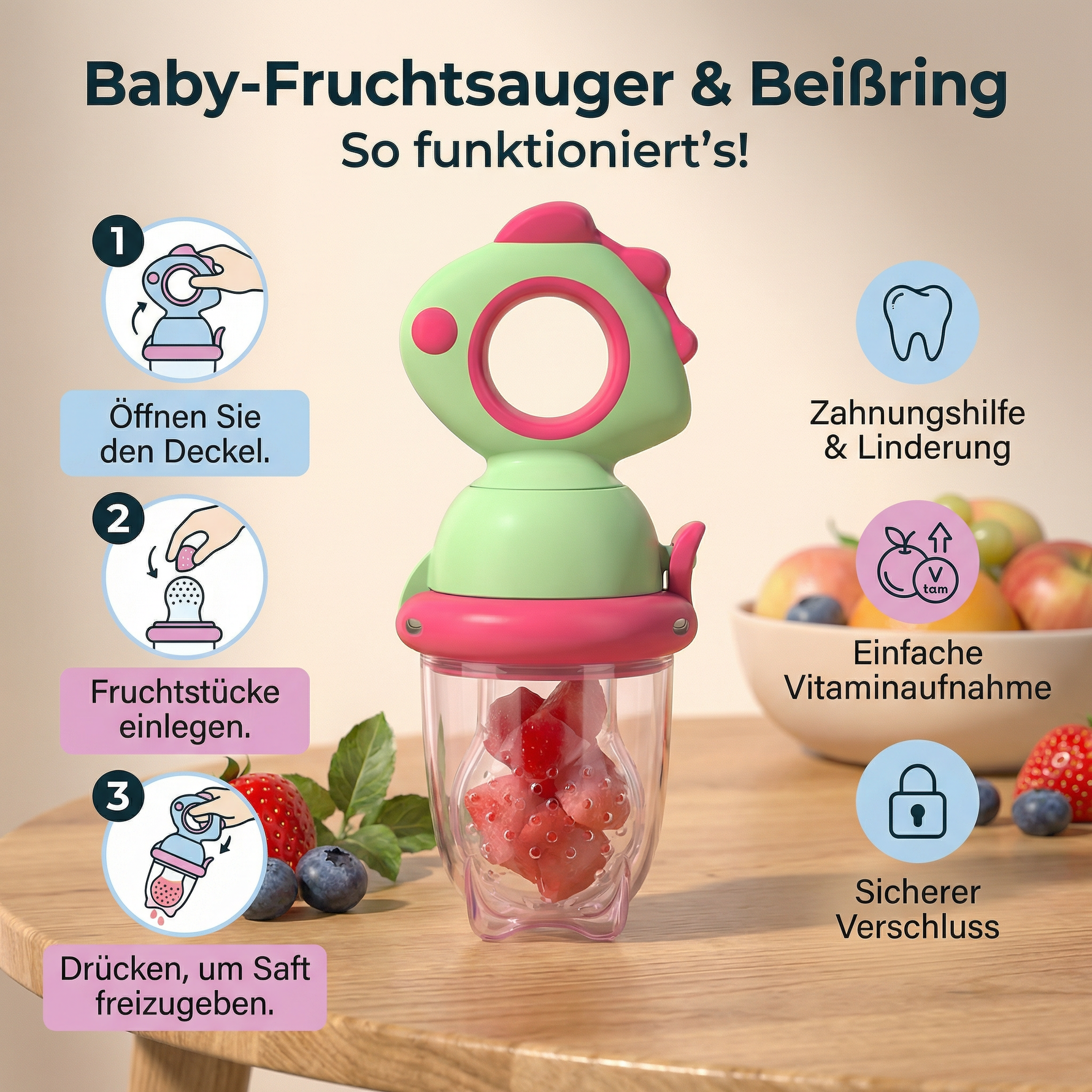 Fruit Nibbler for Babies – Silicone Teether with Squeeze Function