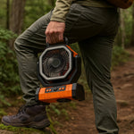 Lufterfrischer – Tragbarer Standventilator mit LED für Abenteuer im Freien