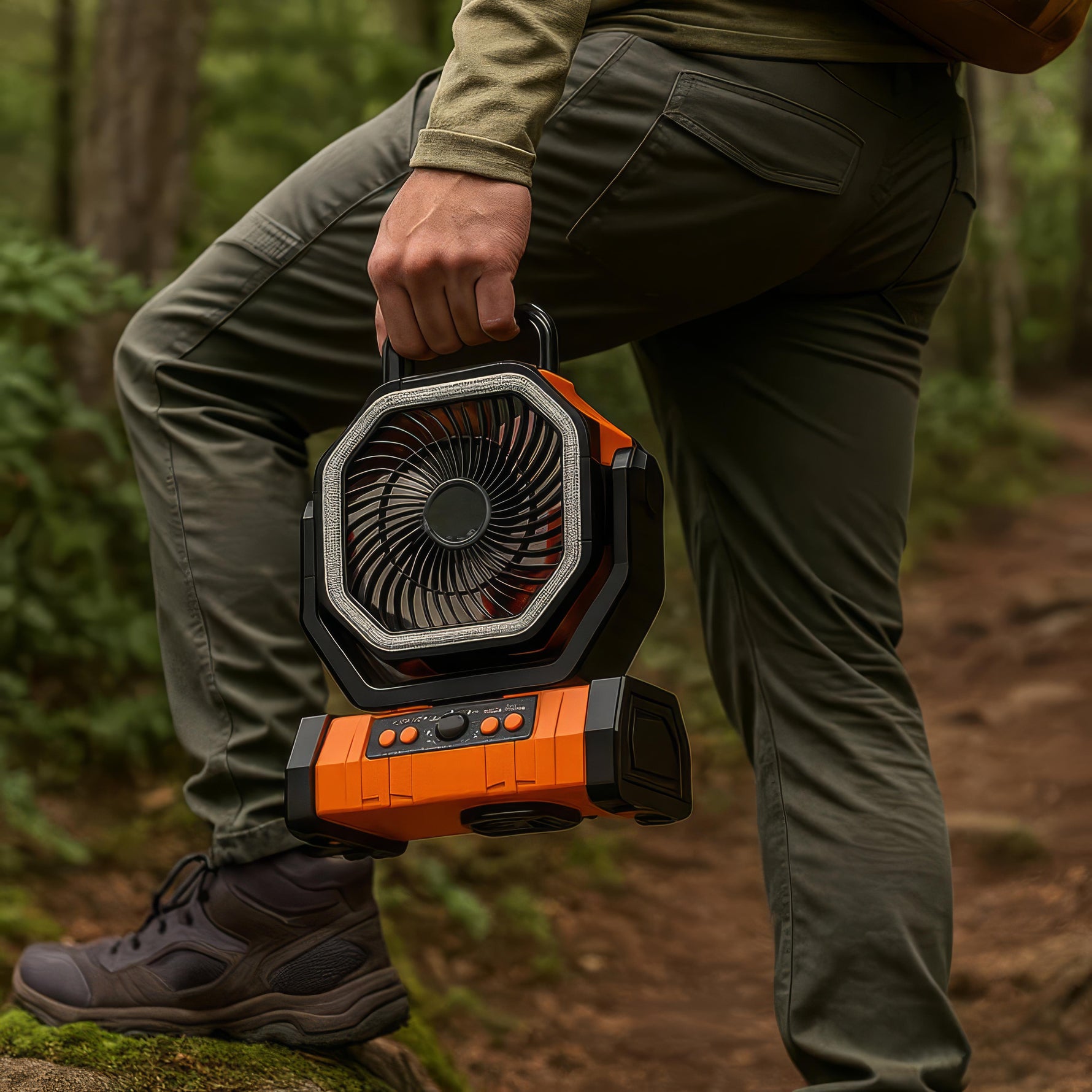 Lufterfrischer – Tragbarer Standventilator mit LED für Abenteuer im Freien