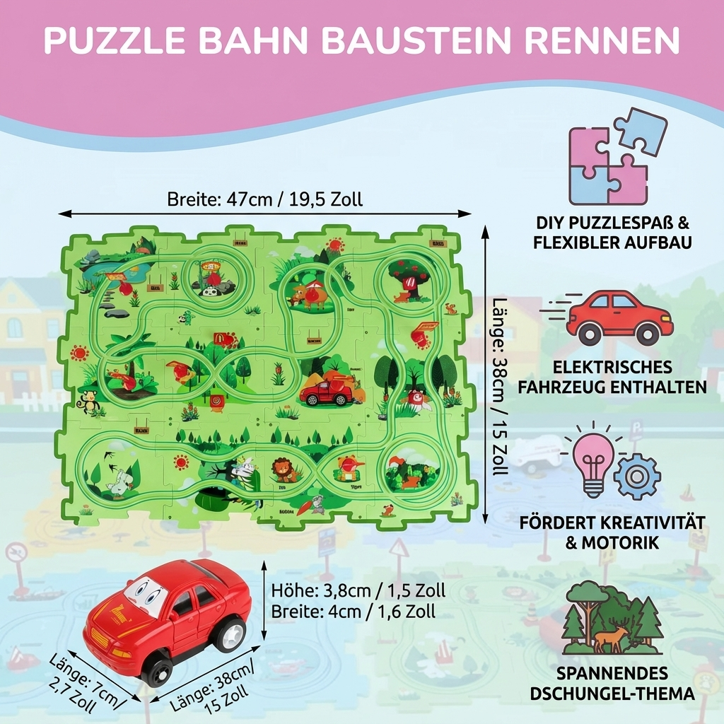 Race Track Puzzle with Building Blocks for Children