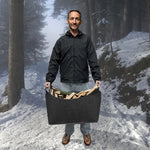 Eleganter Kaminholzkorb BRUNNEN | Faltbar | 55L Kapazität | Mit Holzgriffen und Lederakzenten | Anthrazit