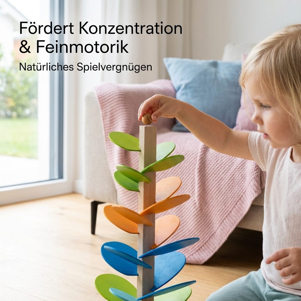 Wooden Tower with Rainbow Marbles in Montessori Style