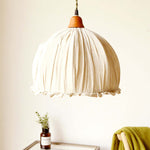 Minimalist Scandinavian LED Pendant Light with Beige Fabric Shade for Living Room and Dining Room, Height-Adjustable