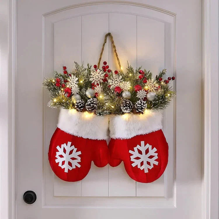 Festive Christmas Wreath in the Shape of a Glove – 120 LEDs with Timer