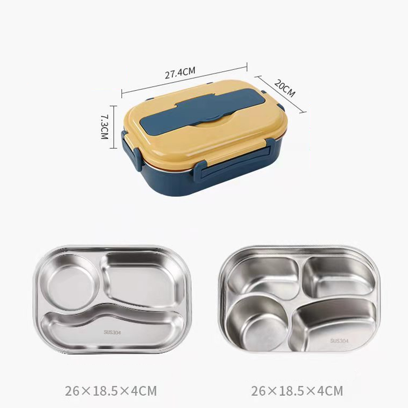 Stainless Steel Lunch Box with 3 or 4 Compartments for Fresh Meals