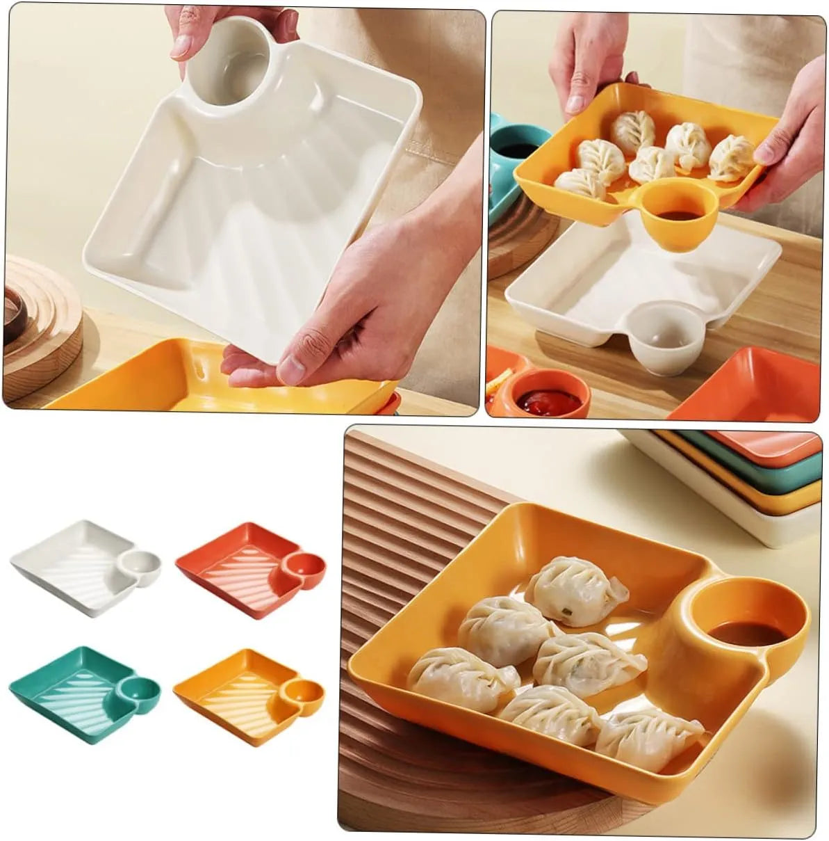 Practical serving platter with integrated dip section