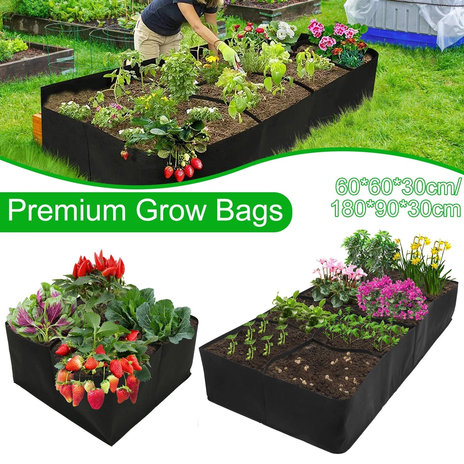 UrbanGarden Pflanzsack | 8 Fächer | Robuster Filz | 180x90x30 cm