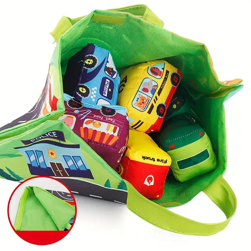 Plush Toy Cars with Road Mat and Carrying Bag – 2in1