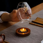 Elegant Set of 2 Glass Candle Holders with Wooden Base – Retro-Zen Flair for Your Home
