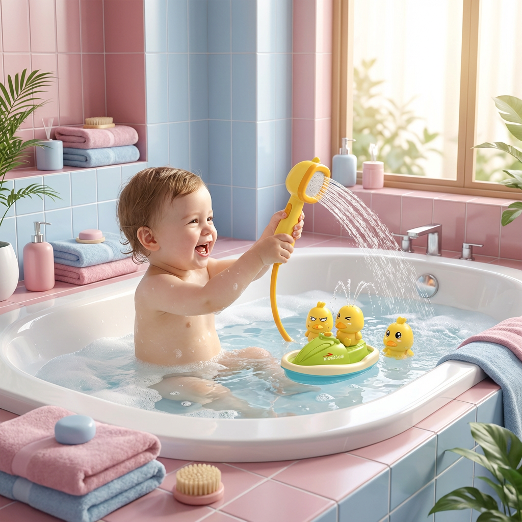 Duck-shaped shower head bath toy
