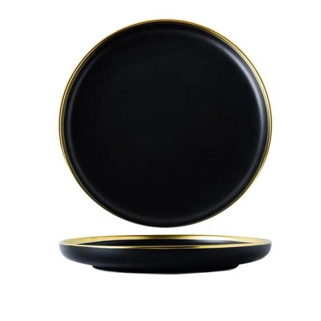Black Porcelain Dinnerware Set with Plates and Bowls