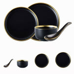 Black Porcelain Dinnerware Set with Plates and Bowls