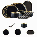 Black Porcelain Dinnerware Set with Plates and Bowls