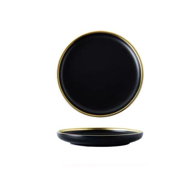 Black Porcelain Dinnerware Set with Plates and Bowls