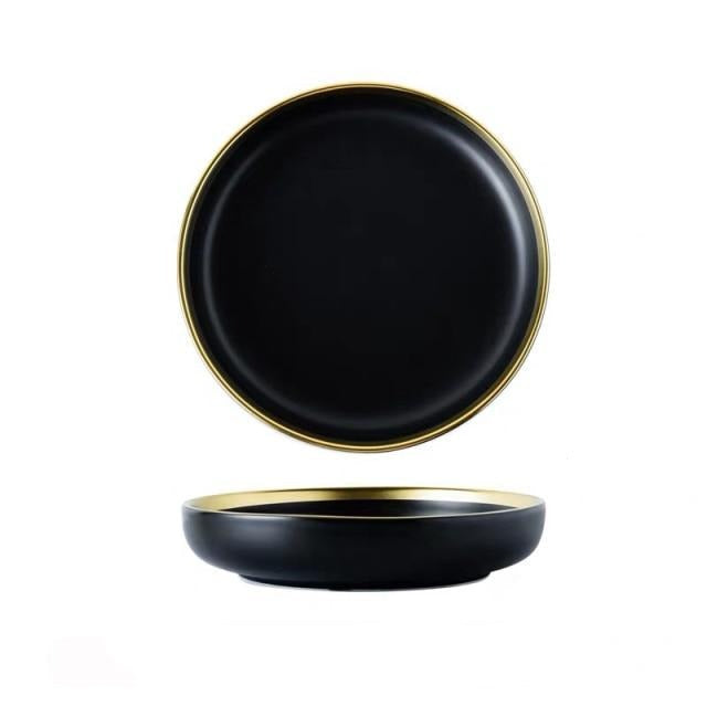 Black Porcelain Dinnerware Set with Plates and Bowls