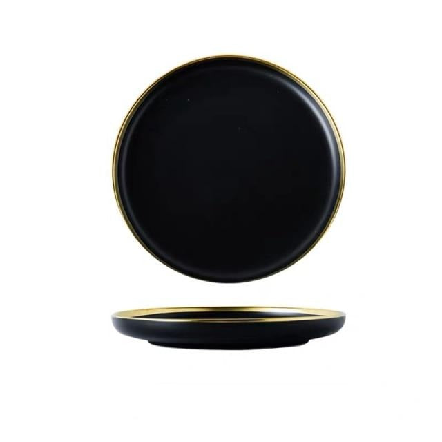Black Porcelain Dinnerware Set with Plates and Bowls