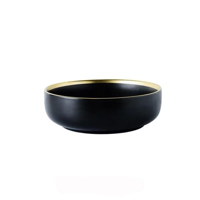 Black Porcelain Dinnerware Set with Plates and Bowls