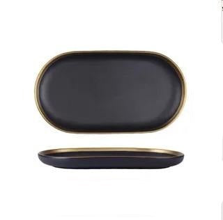 Black Porcelain Dinnerware Set with Plates and Bowls