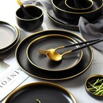 Black Porcelain Dinnerware Set with Plates and Bowls