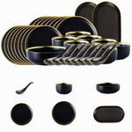 Black Porcelain Dinnerware Set with Plates and Bowls