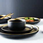Black Porcelain Dinnerware Set with Plates and Bowls
