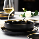 Black Porcelain Dinnerware Set with Plates and Bowls